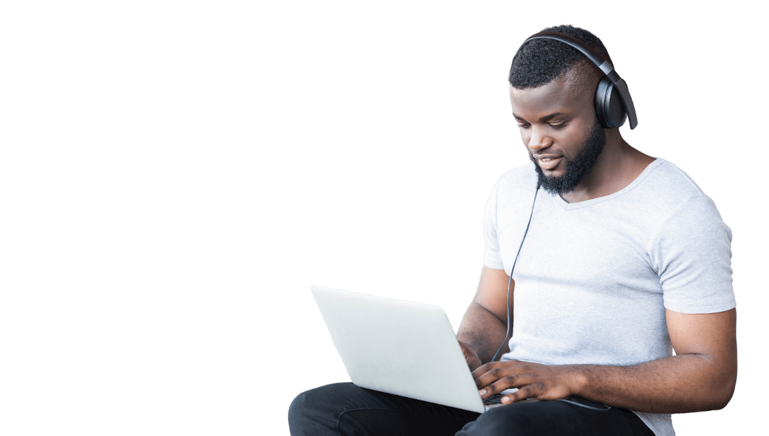 Young man listening to music with headphones